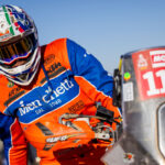 Gioele Meoni gets ready for another stage during the 2024 edition of the Dakar Rally, by Motul