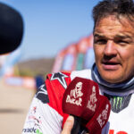 Ross Branch, Hero MotoSports Team Rally powered by Motul, being interviewed during stage 11 of the 2024 Dakar Rally, image by Motul